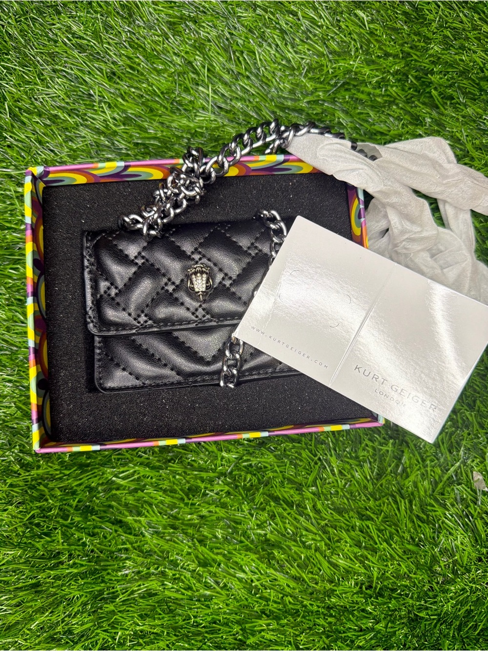 Kurt Geiger Black Quilted Mini Chain Bag